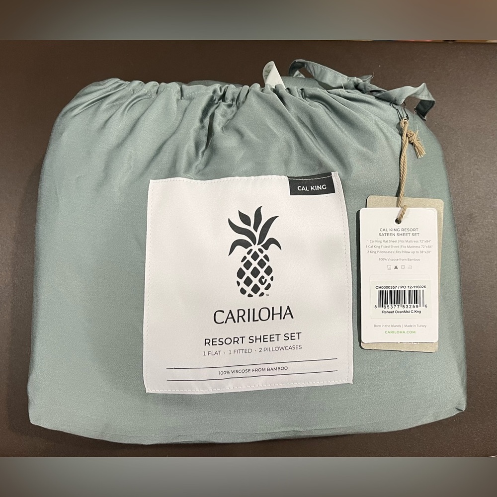 Cariloha Bamboo Resort Cal King Sheet set- Ocean Mist NEW